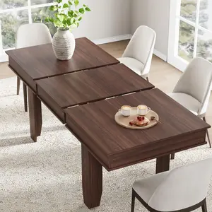 Extendable Farmhouse Dining Table for 6-10 – Large 63"-86.6" Rectangular Oak Kitchen Table – Modern Rustic Banquet Table – Sturdy Wooden Frame – Ideal for Dining Room and Kitchen