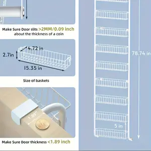 New 10-Tier Over the Door Pantry Organizer Over the Door Organizer and Storage with 10 Full Baskets Hanging Storage Door Organization Kitchen Spice Rack Bathroom Over Door Organizer (White) Metal Shelf