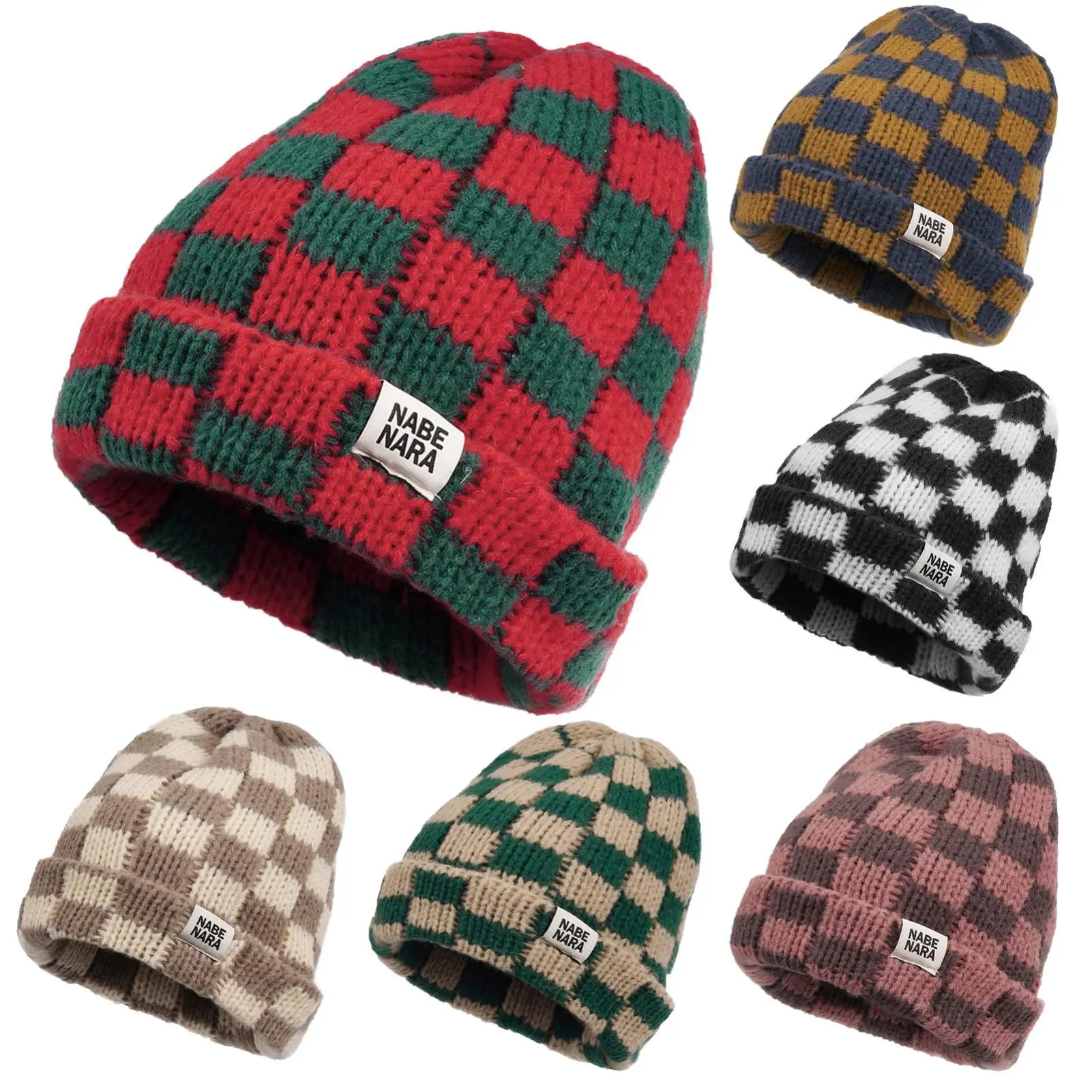 Chic Checkered Knit Beanie for Women - Thick, Warm & Stretchy Winter Hat with Ear Protection Stylish & Versatile Gift for Christmas & Cold Weather Fun