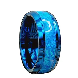 1 Piece Of Polished Blue Men’S Stainless Steel Ring, Suitable For Male Friends As Daily Wear Jewelry
