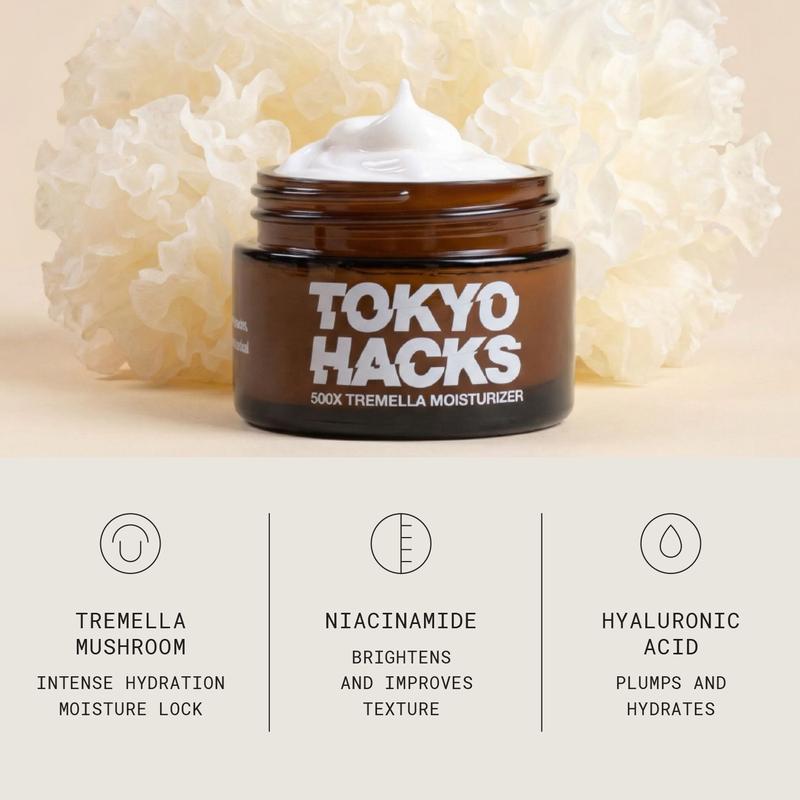 Tokyo Hacks 500X Tremella Moisturizer with Hyaluronic Acid & Niacinamide for Deep Hydration and Smooth Texture Lightweight Gel-Cream for All Skin Types