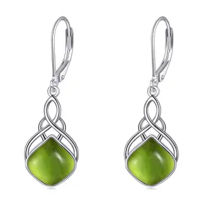 925 Sterling Silver Celtic Knot Peridot Birthstone Earrings for Her Irish Leverback Earrings for Women