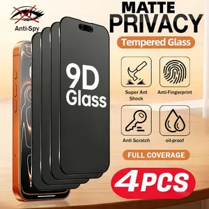 4-Pack Matte Privacy Tempered Glass Film, Compatible with iPhone 17 Pro Max/17 Air/16 Series, Full Screen Coverage, Anti-Fingerprint, Anti-Drop, Scratch-Resistant