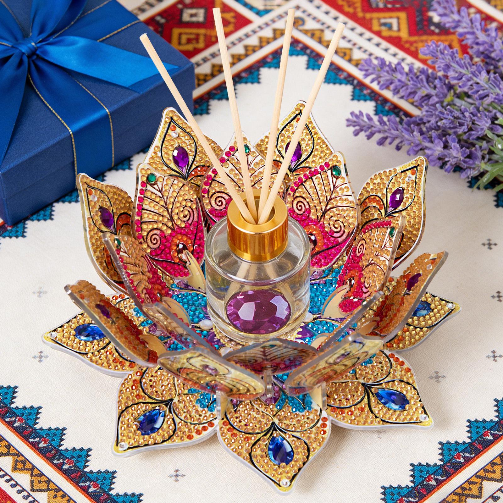 Handmade Diamond Art Painting Lotus Candle Holder Kit ,Candle Tray DIY Kit,Aromatherapy Decor,Romantic Ambience Home Living Room Ornament,Living Room Accent Stress Relief Finds,No Candle Included