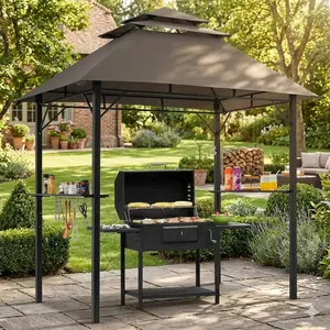 Yaheetech 8x5' Grill Gazebo, 3-Tier Outdoor BBQ Gazebo with Height-Adjustable Shelves & 10 S-Shaped Hooks & Built-in Bottle Opener