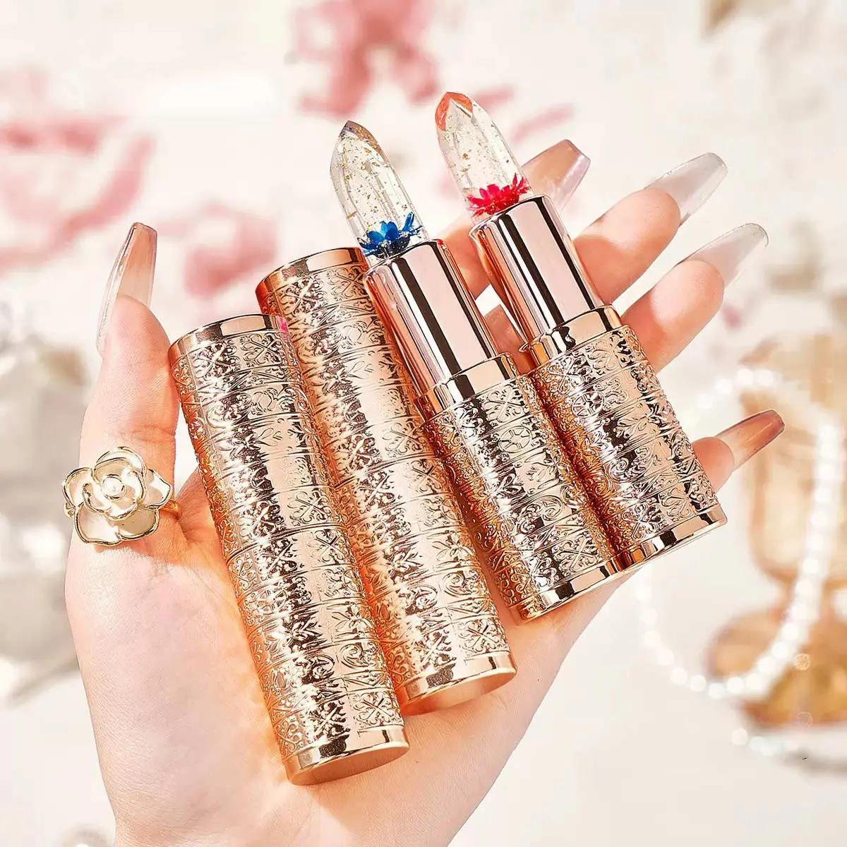 Transparent Petal Lipgloss Set, Glossy Temperature Changing Lip Tint, Waterproof & Long-Lasting Hydrating Makeup for Daily Lip Care, Lip Gloss, Smooth
