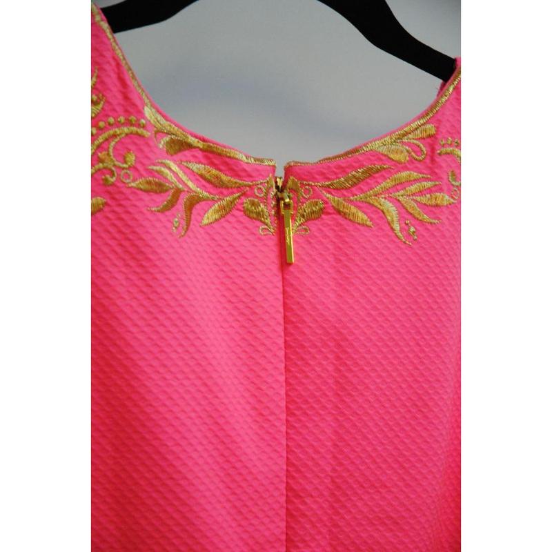 pink and gold Lilly Pulitzer Gold-Embroidered Shift Dress (, 2