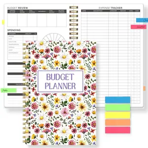 A5 Budget Planner Notebook with Colorful Index Tabs, Floral Cover Dual Ring Journal, Monthly Income Expense Management Financial Planning Handbook