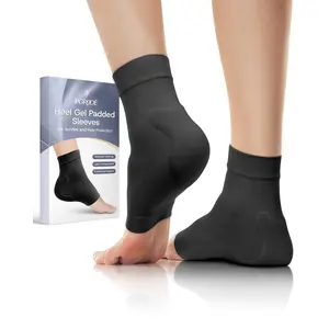 PGRODE Achilles Tendon Sleeve with Silicone Heel Protector Cushion Pad, Achilles Tendonitis Support Compression Socks for Women Plantar Fasciitis, Bursitis, Heel Pain Relife, 1 Pair (Black)