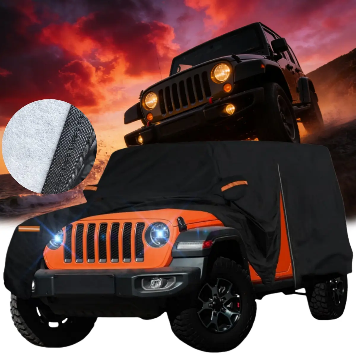 for Jeep Wrangler 2-Door (1987-2025 CJ, YJ, TJ, JK, JL) Vehicle Car Cover Waterproof, Full Exterior Car Cover Outdoor Sun UV Rain Dust Snow Hail Protection, with Driver Side Zipper Opening