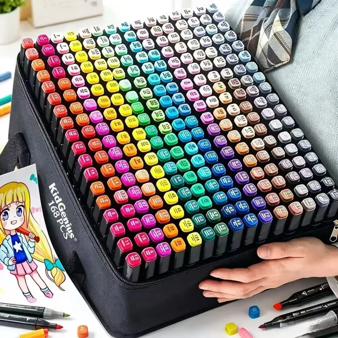 KIDGENIUS 262/168/120 Color Alcohol Marker Pen Set, Dual-Tip Art Supplies, Fade-Resistant, Quick-Dry, Waterproof, Durable Marker Set for Coloring, Drawing, Easter Gift for Artists