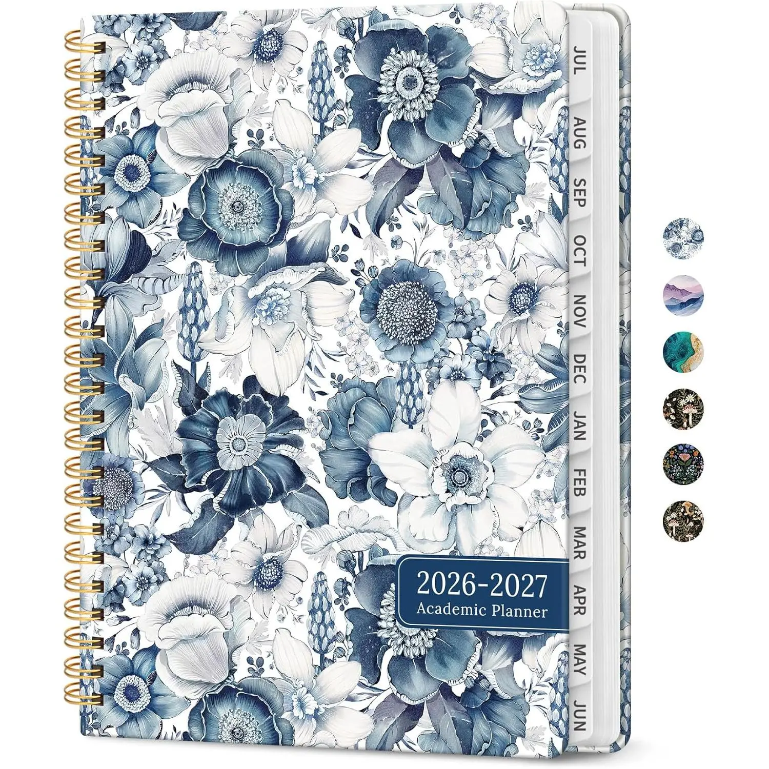 Planner 2026-2027, Academic Monthly and Weekly Calendar Planner for Women, July 2026 - June 2027, Hardcover Pretty Agenda Planner Book with Tabs, Spiral Daily Organizer for School Office Home Supplies, 6.3" x 8.5" - Blue Floral