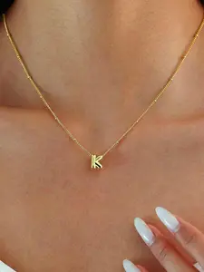 Womens Bubble Initial Necklace, Delicate A-Z Letter Pendant Personalized Fashion Jewelry