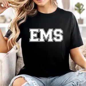 [100% Cotton] EMS Varsity T Shirt, Minimalist EMS Letter Print Tee, First Responder Medical Graphic Shirt, Trendy Medical Streetwear Short Sleeve Shirt, EMS Week Gift For EMT Paramedic Men Women