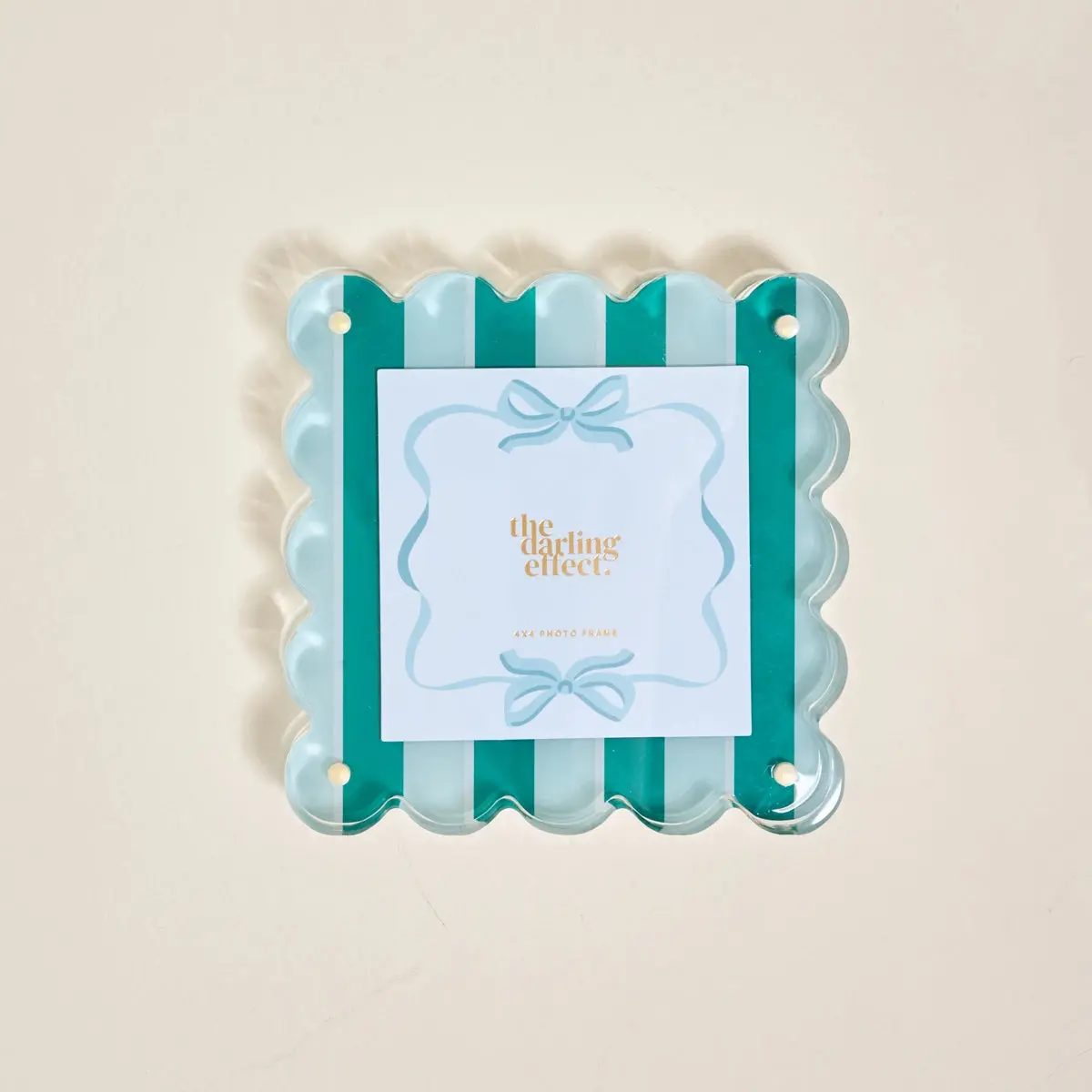 Acrylic Photo Frame with Sicily Stripes, Scalloped Edge - Teal, Home Decor Item, Ideal Gift for Photo Display