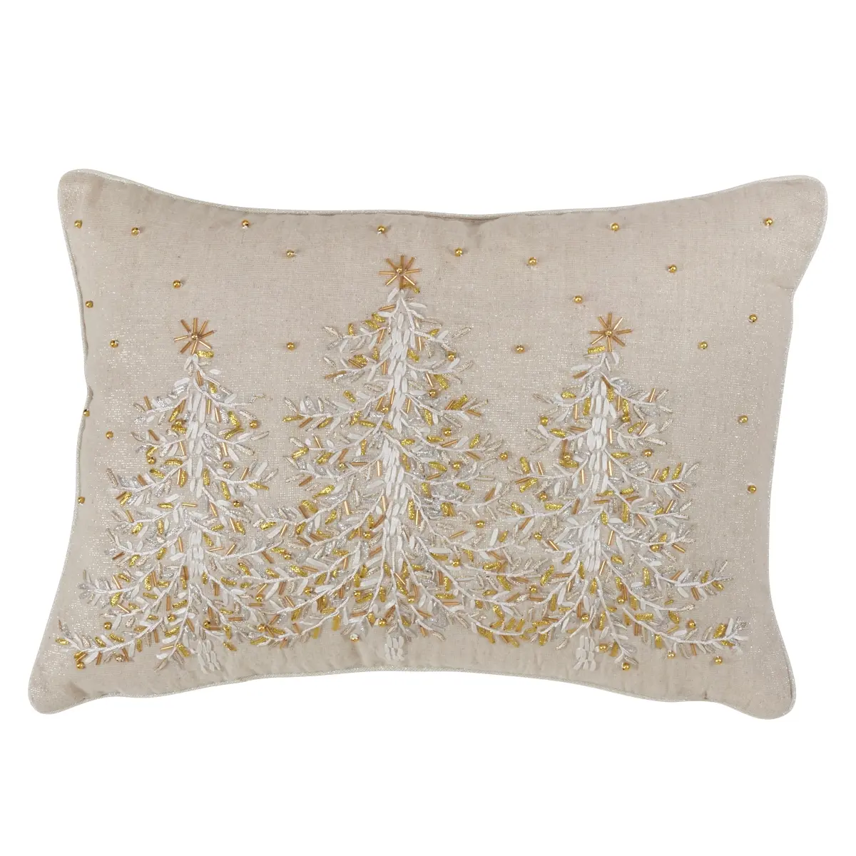 212 MAIN Embroidered Rectangle Christmas Accent Pillow, 14x20 in, Polyester-Poly-Linen Mix Fabric, Down Filling, Natural (SARO 4126.N1420B)