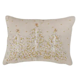 212 MAIN Rectangle Size Christmas Accent Pillow, 14x20 in, Polyester-Poly-Linen Mix Fabric, Embroidered Design, Down Filling - Natural (SARO 4126.N1420B)