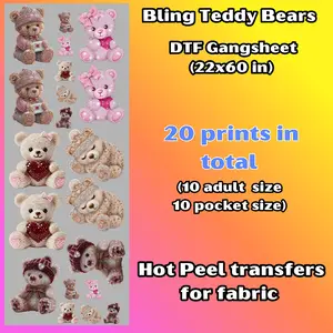 G1 Bling Teddy Bears Valentines Day DTF Gang Sheet