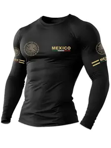 Men's Long Sleeve Crew Neck T-Shirt with Eagle Print and Mexico Lettering, Fitted Design for Sports and Casual Wear, Ideal for Gym Running Cycling, Eagle Pattern