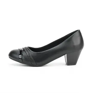 Women's Chunky Heel High Heels, Comfortable Office Shoes, Cross Strap Design Round Toe Mid Heels