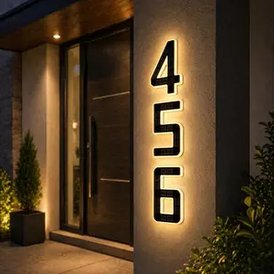 6.7 Inch Solar Lighted House Numbers for Outside, Waterproof LED Backlit Address Signs, Modern Illuminated Exterior Address Number Plaques for Home Yard signage