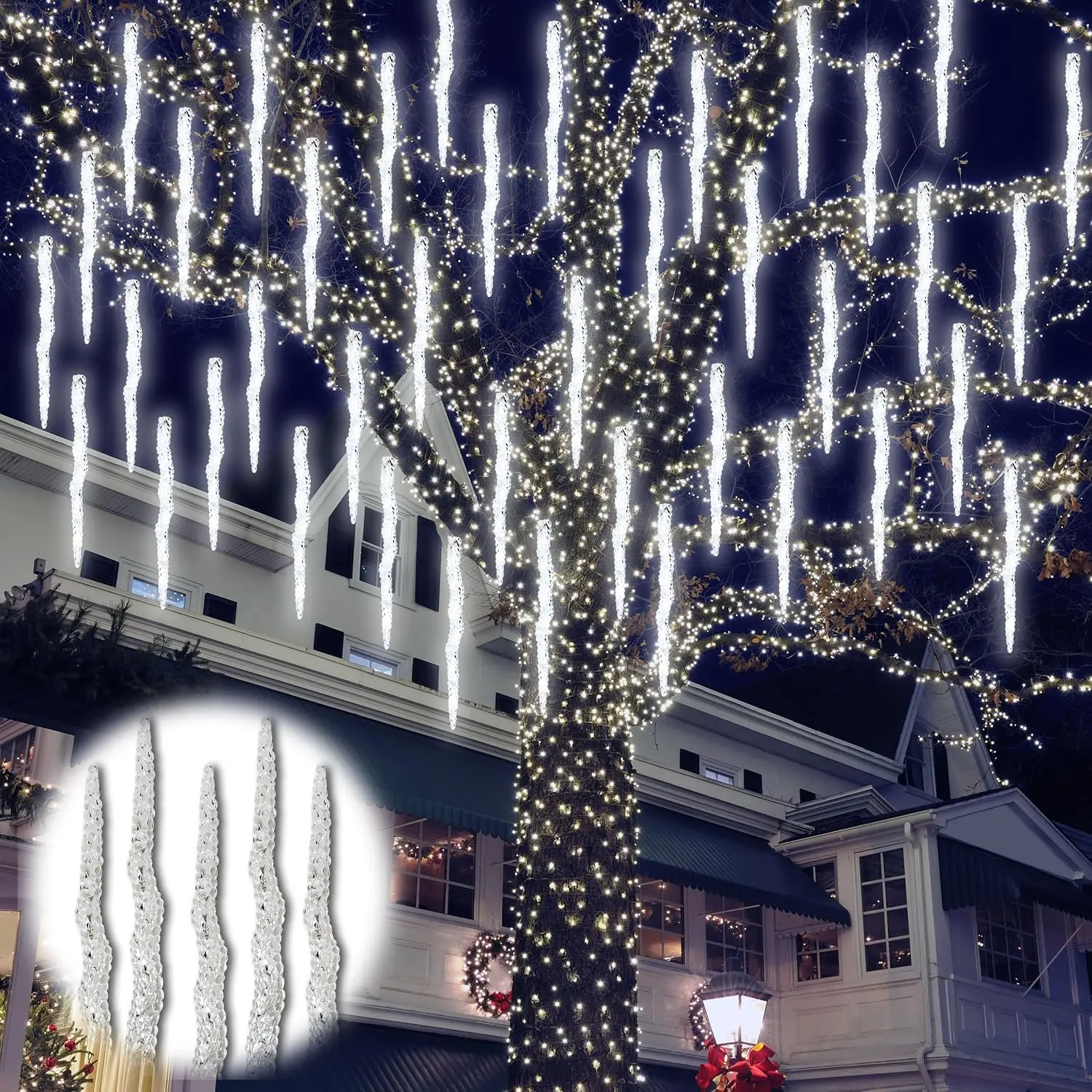 21.7 FT Icicle Lights, 60 LED Twinkle Icicle String Lights with 12Tube | Multicolour  Light with 11 Modes, Timer & Memory Function for Indoor Outdoor Wedding Party Christmas Decor