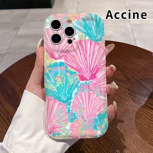 Phone Case for iPhone 17 Pro Max 16 Plus 15 14 13 12 11 Air E Cream Seashell Pattern Curly Wave Frame Anti-Scratch Shockproof TPU Bumper Drop-proof Cover Cellphone Casing