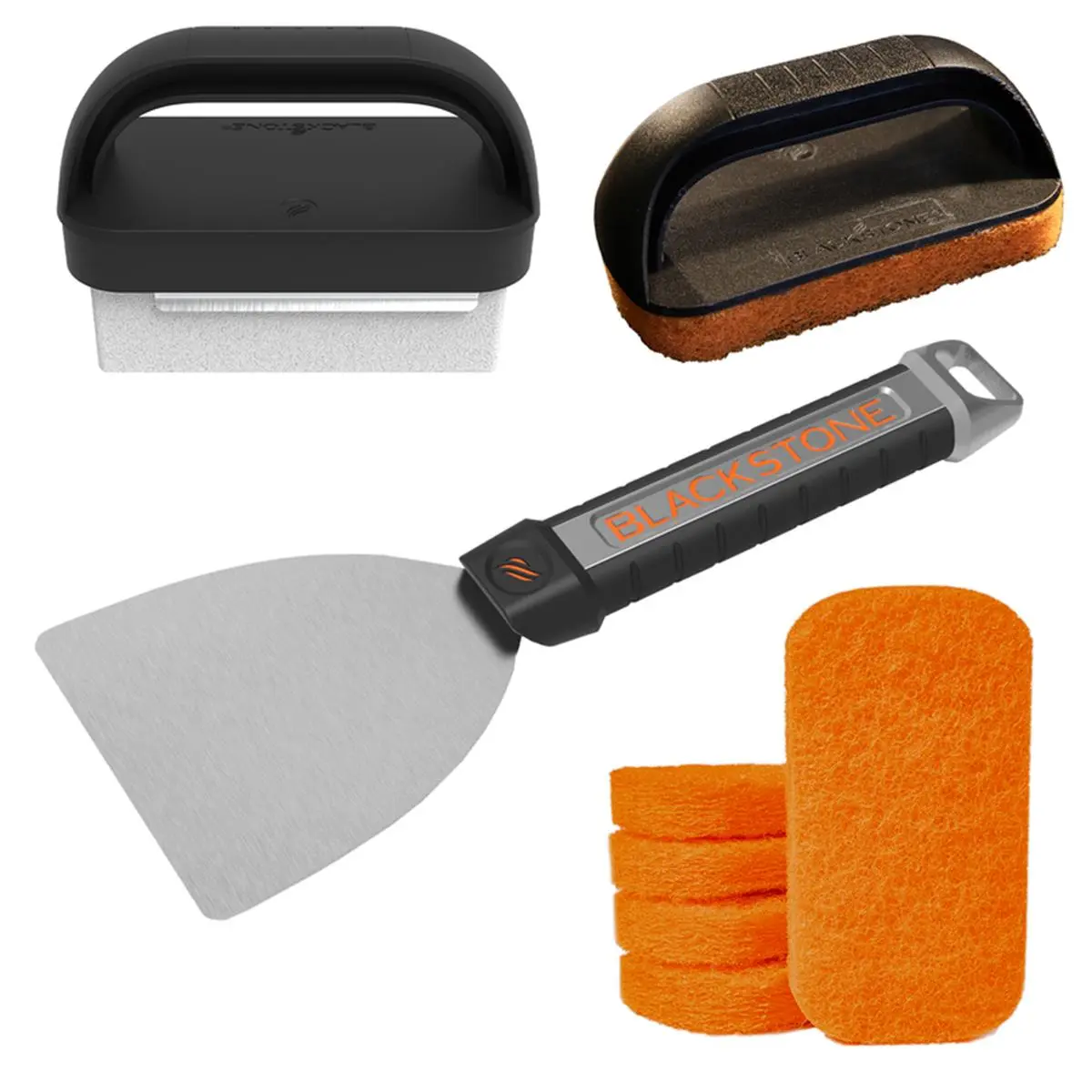 BLACKSTONE 8060764 10-Piece Stainless Steel Grill Cleaning Tools Utensils Functional Kit - Sturdy Blades, Heat-Resistant Design, Built-In Hanger, 1.74 lbs Large Home Appliance Culinary Accessory