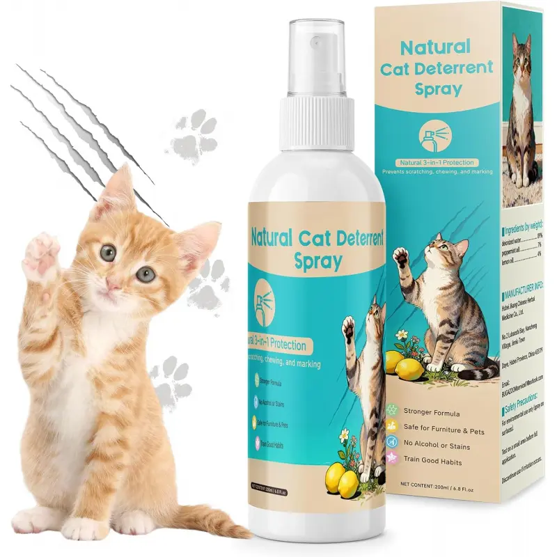 200ml Natural Ingredient Indoor Cat Deterrent Spray - Safe Pet Repellent for Furniture, Stops Scratching & Urine Marking, Aids Kitten Training, Prevents Damage, Trains Good Habits, Indoor Use