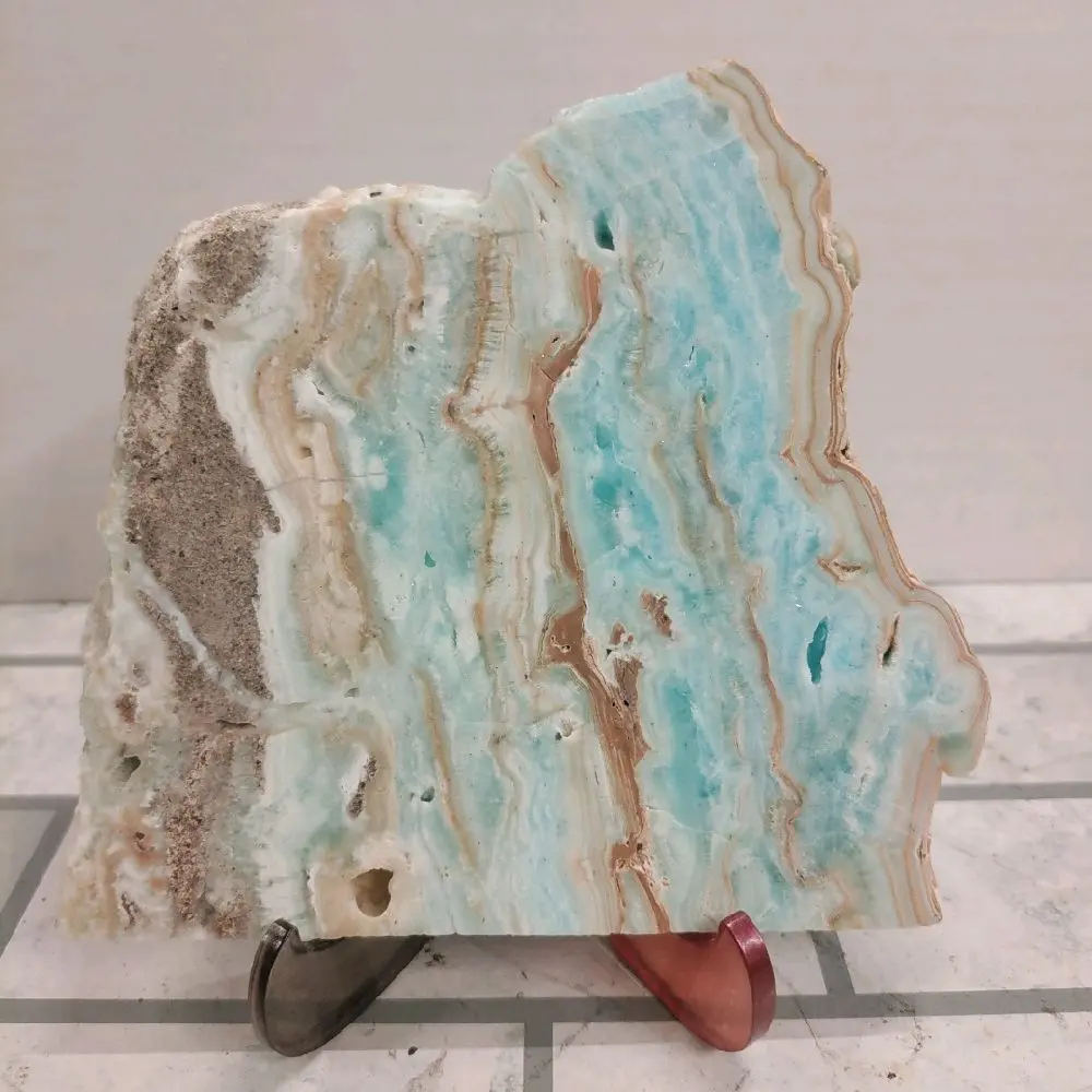 Natural Caribbean Calcite Crystal Slab with Included Display Stand