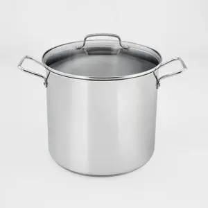 Cuisinart 16qt Stainless Steel Stock Pot with Cover Silver: Dishwasher & Oven-Safe, Tempered Glass Lid, Riveted Handle