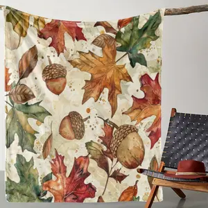 A flannel blanket with a classic autumn leaves and pinecone pattern - suitable for sofas, beds, offices, camping, and traveling throughout the seasons. It is soft and comfortable, lightweight and warm, making it an ideal gift.