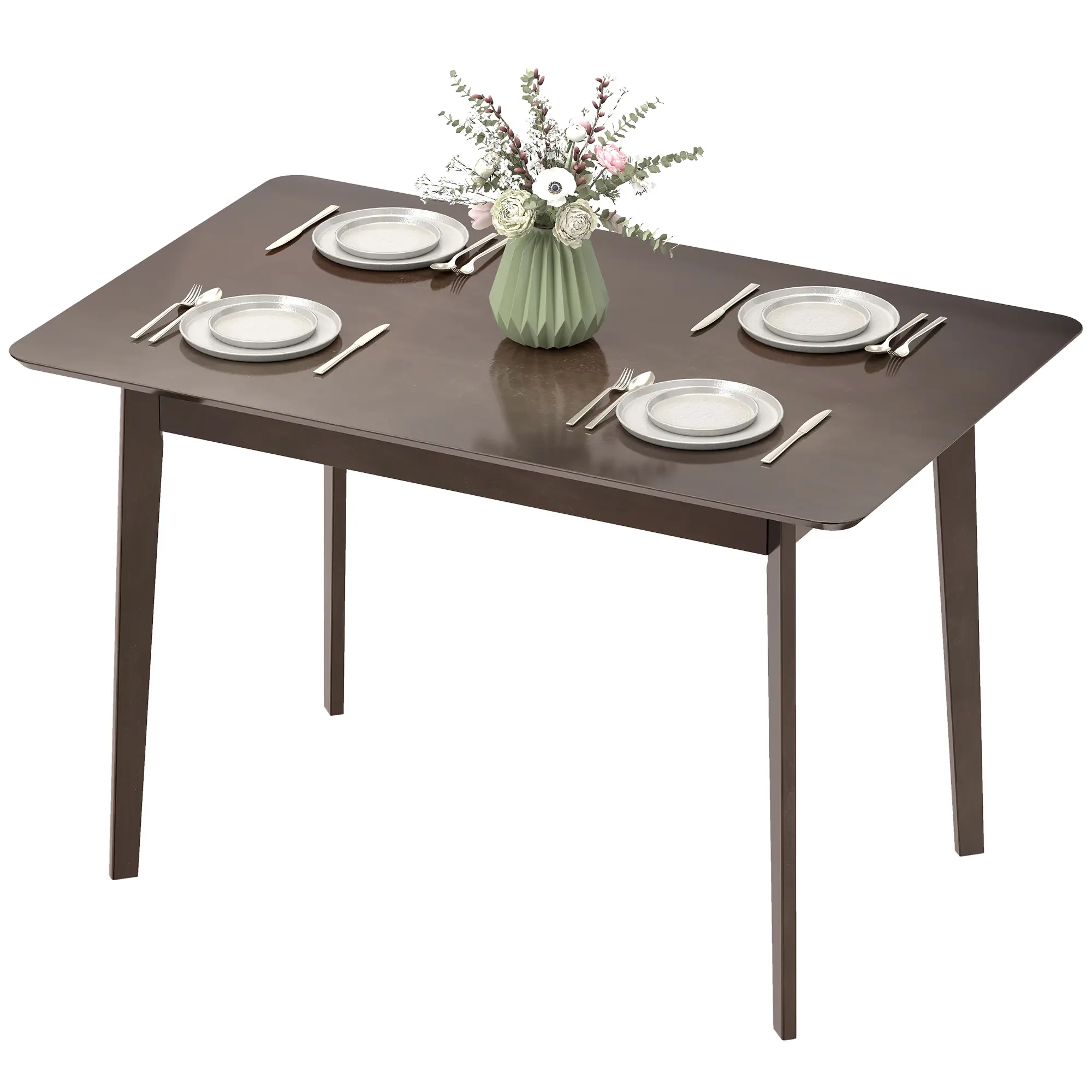 Mid-Century Modern 47.2" Rectangle Rubber Wood Frame Dining Table, Mahogany - Seats 4, Ideal for Small Apartments, Breakfast Nooks