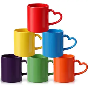 Colorful Ceramic Coffee Mug Set of 6, 10 oz Rainbow Enamel Mugs with Handles, Dishwasher and Microwave Safe Cups for Coffee  Cocoa, Stackable Drinkware for  Kitchen Office