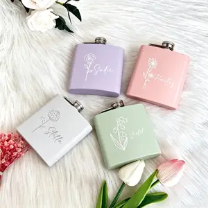 Custom Birth Flower Flask, Personalized Name Flask for Women, Bridesmaid Gift Flask, 6oz Stainless Steel Flask, Bridal Party Flask For Her