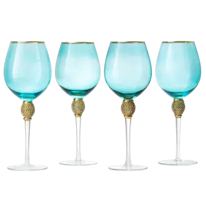 The Wine Savant Large Diamond Wine Glasses, 10" H Gold Rim Rhinestone Diamond Glasses - Wedding Glasses - 18 Ounce, Premium Designed Wine Glasses for Spirits and Wine, Gift Boxed (4, Blue)
