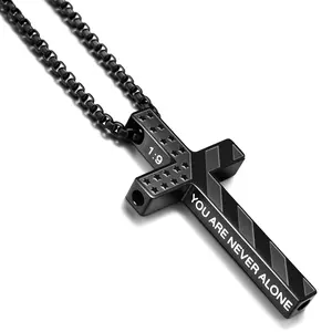 American Flag Cross Pendant Necklace Inspiring Bible Verses Christian Meditation Gift 24 Inches