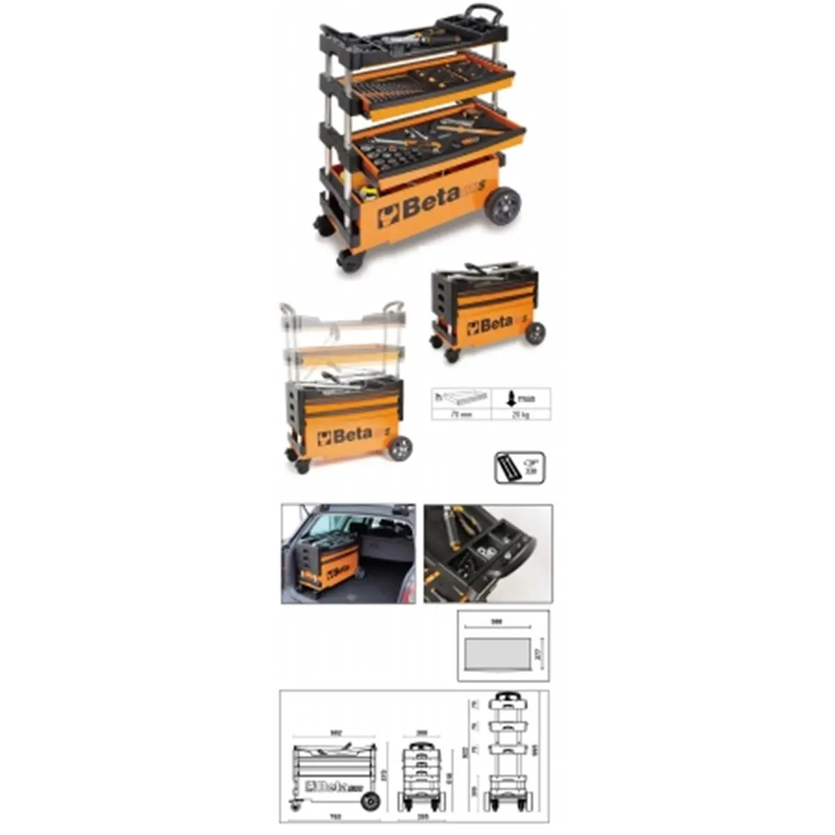 212 MAIN Beta Tools USA C27 S-Folding Tool Trolley, Portable Trolley