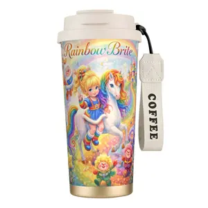 Retro Rainbow Brite Thermos Cup. Dual-Drink Vacuum Insulated, Portable and Durable for Park Picnics, Creative Projects, and Brightening Your Day. water bottle with strap