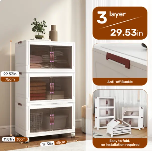 Three-layer plastic folding storage cabinet Three-layer plastic folding storage cabinet