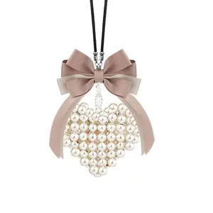 Pearl Heart Car Hanging Ornament, Gentle Pearl Heart, Romantic Bow Tie, Car Interior Small Romance, birthday gift,Cute Car Decor Accessories,car hanging ornament,rearview mirror decoration,car pendant,perfect gift, Car Accessory