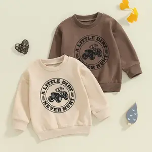Toddler Baby Boy Fall Clothes Little Dirt Never Hurt Long Sleeve Sweatshirt Tractor Print Pullover Top Farm Outfit