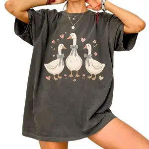 Thrifted Geese Shirt, Vintage Grandma Goose T-Shirt, Cottagecore Folk Art Goose Tee