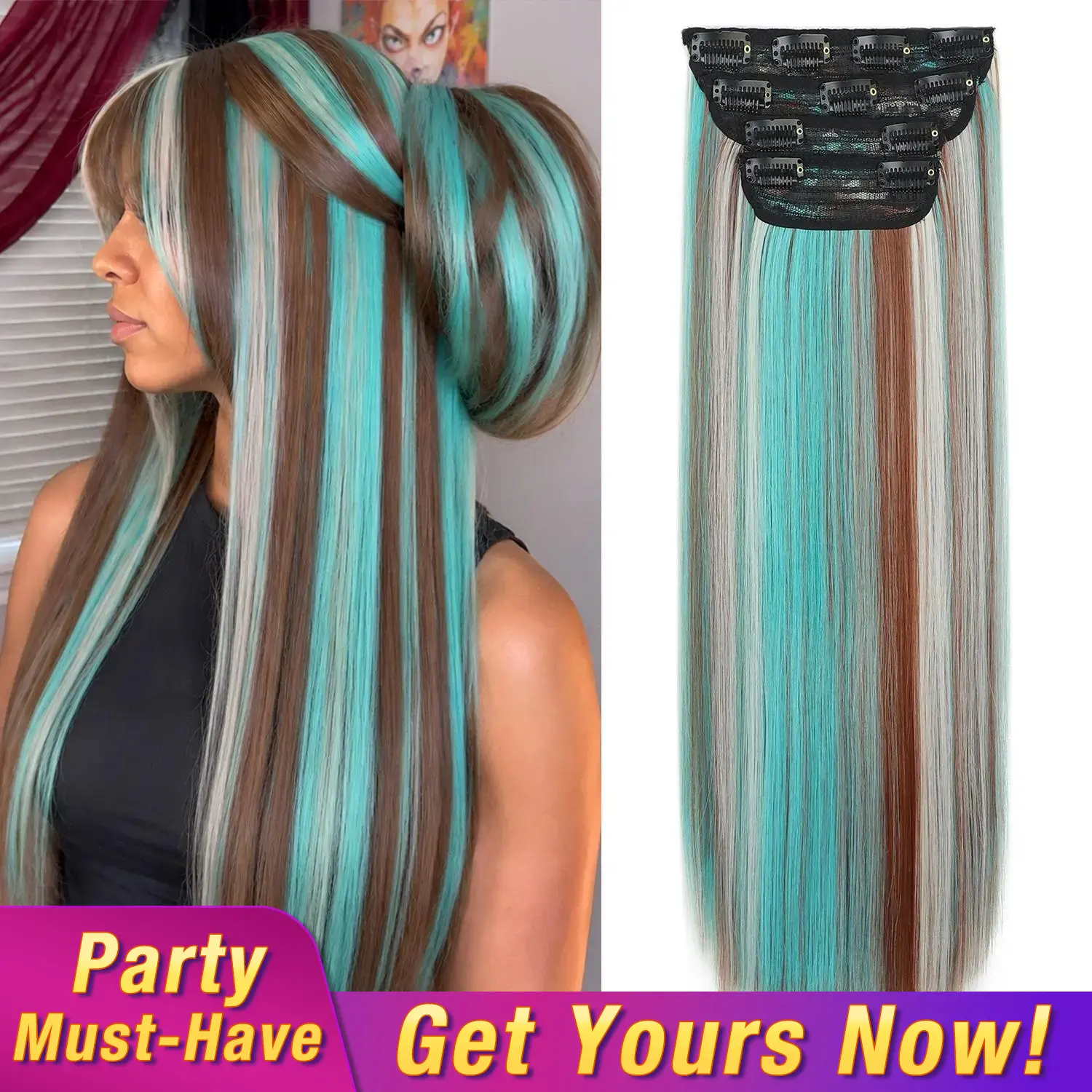 Vigorous HAIR Long Straight Clip In Hair Extensions Synthetic Hair Extensions 20 Inch 4PCS Thick Hairpieces for Women