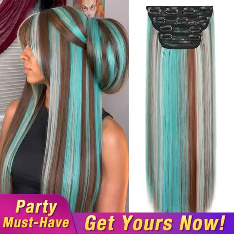 Vigorous Women's 20-Inch Thick Clip-In Synthetic Hair Extensions, 4PCS Volumizing Anti-Thinning Easy Clip Glue-Free Synthetic Fiber Extensions & Pieces, Glue-Free Synthetic Extensions & Pieces