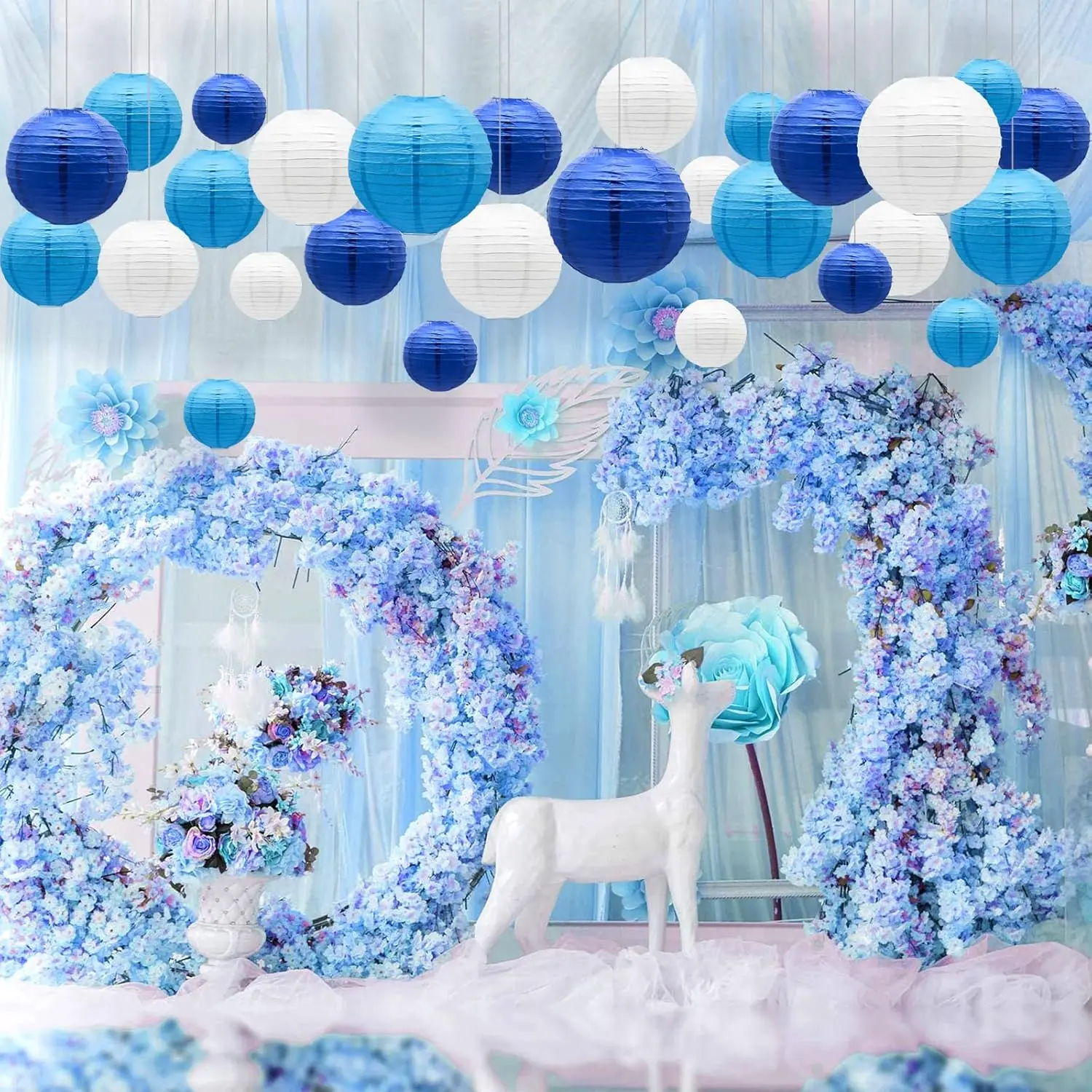 21Pack Blue Round Paper Lanterns Hanging Decorative Chinese Paper Lanterns Lamp for Birthday, Wedding, Christmas, Bridal, Home Decor, Party Decoration (Size of 4 6 8 10) - Home Improvement.