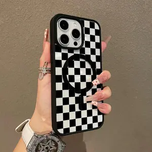 Trendy Magnetic Phone Case, Stylish Checkerboard Design | Shockproof, Lightweight, Easy Attachment, Compatible with Popular Smartphones