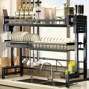 【Limited-Time Deal】Over Sink Rack Kitchen Over The Sink DishDrying Rack Organizer Large Space Saving DishDrainer Countertop Dishes Rack On CounterCaddy Utensil Metal Organizer  2 Tiers