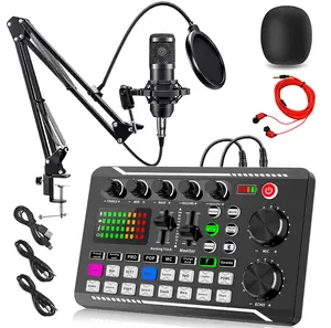 F998 Podcast Live Equipment Bundle, Professional Live Sound Card with Microphone Set Mixer Recording Studio Package Music Singin Audio Interface