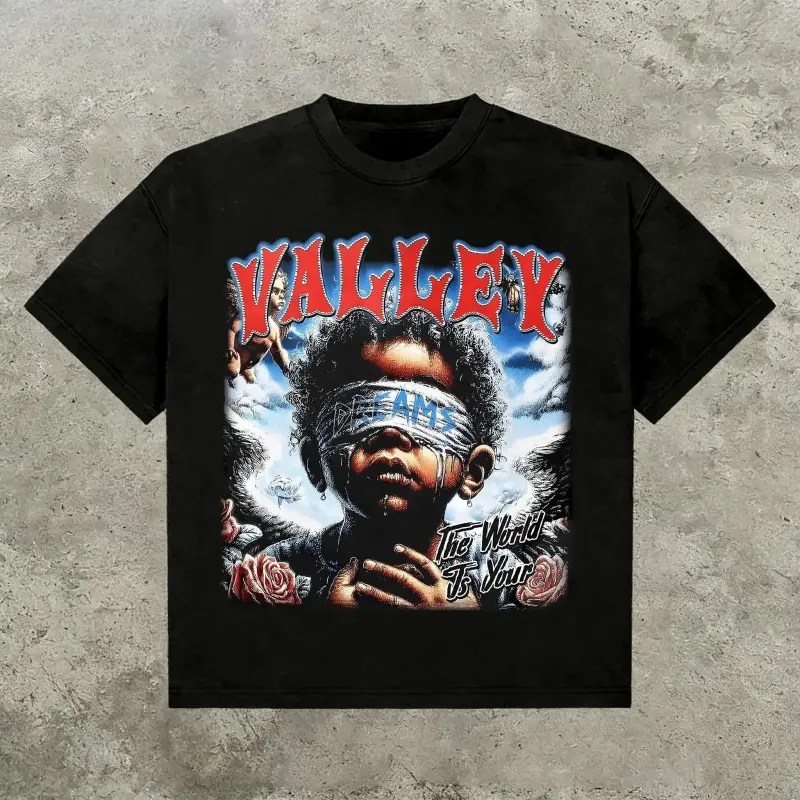 Valley The World Is Your Men's  220g Cotton T-Shirt – Grunge Y2K Style Graphic Tee, Streetwear Shirt, Jesus Print, Vintage  T-Shirt, Perfect Gift for Family and Friends" Pattern Retro Rifle # Mother's Day Gift # streetwear tees # Printed T-shirt